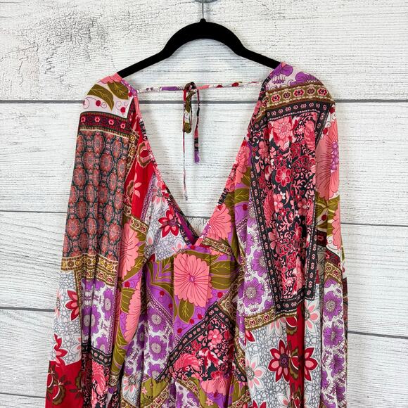 Aakaa Women's Floral Purple Red Boho Long Sleeve Dress Size 3X - Picture 8 of 8